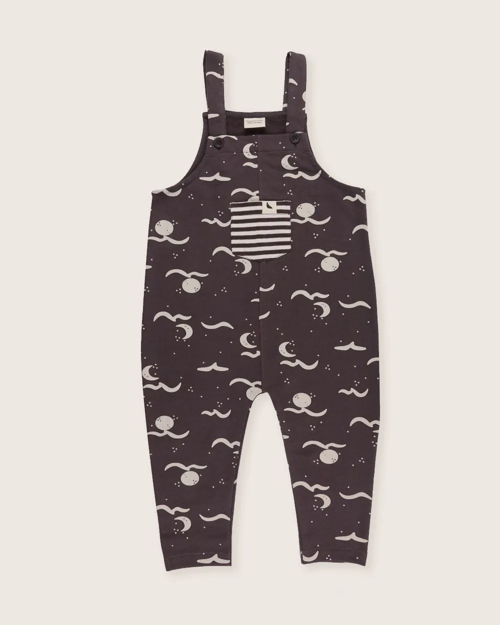 Charcoal Grey Moon Wave Print Dungarees