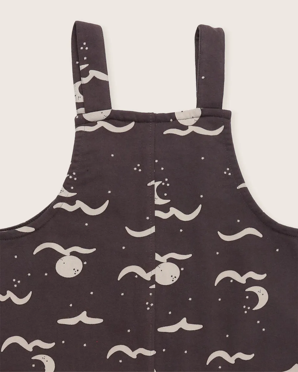 Charcoal Grey Moon Wave Print Dungarees