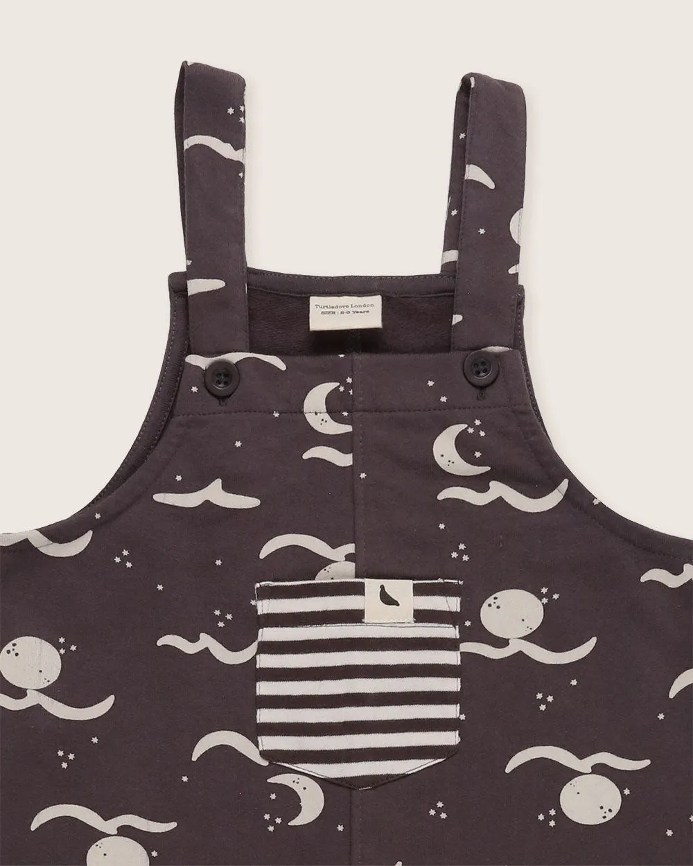 Charcoal Grey Moon Wave Print Dungarees