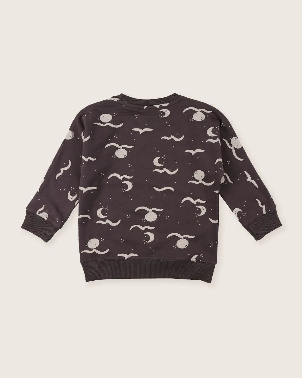 Charcoal Grey Moon Wave Print Sweatshirt