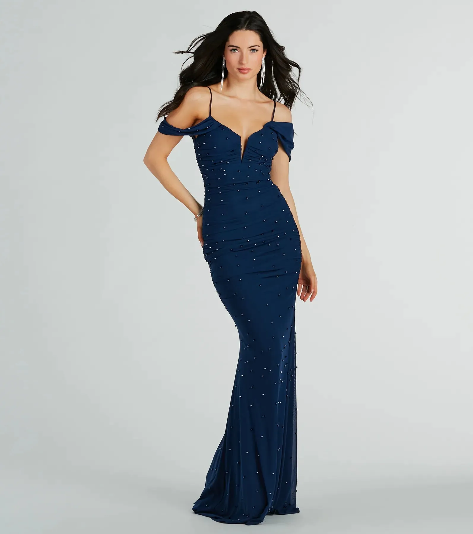 Charlene Formal Faux Pearl Mesh Mermaid Dress
