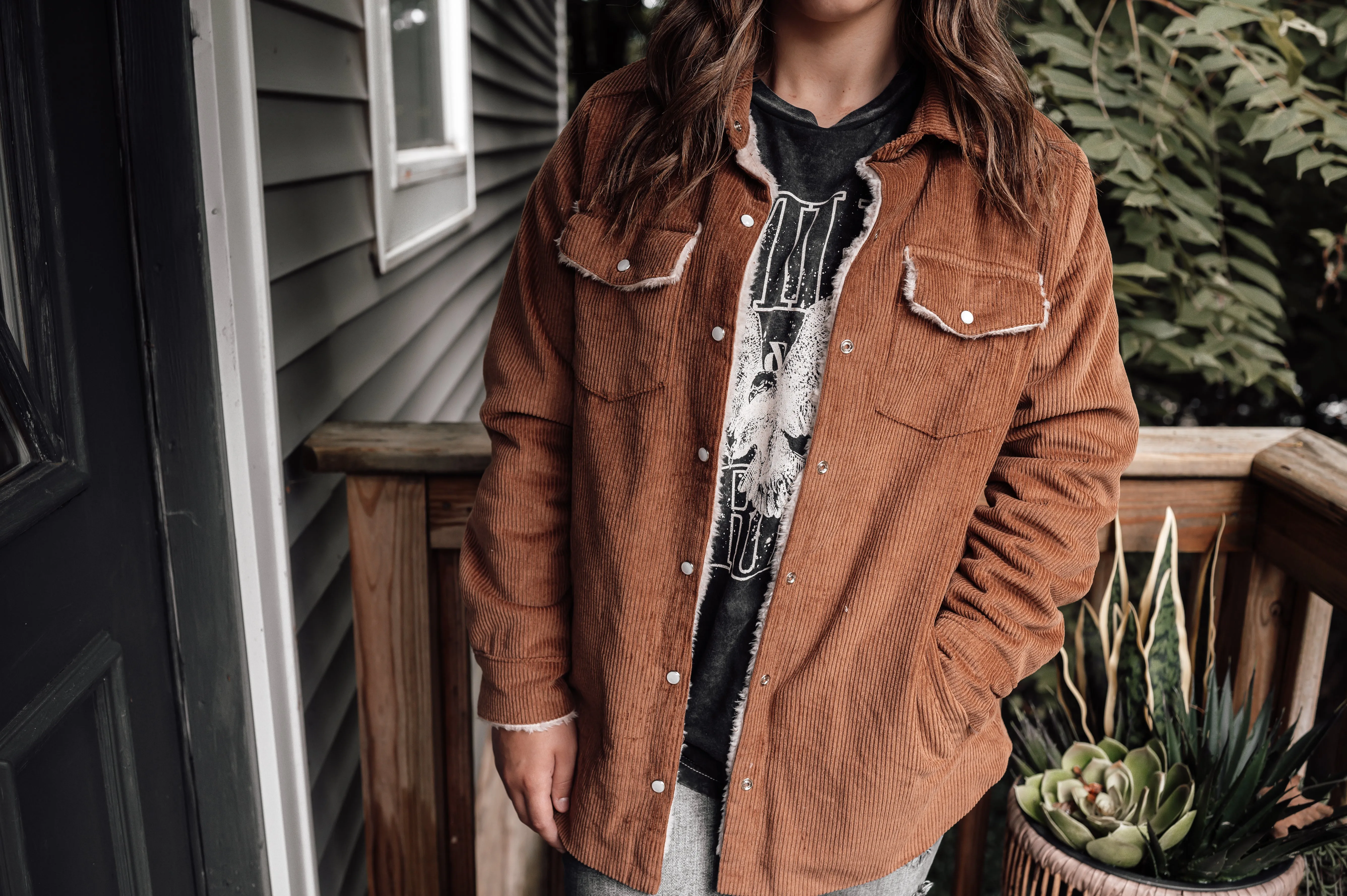 Corduroy Sherpa Lined Jacket - Camel *FINAL SALE*