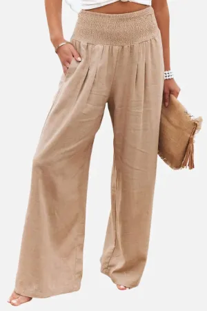Cotton and linen high-waisted palazzo trousers - Tyra