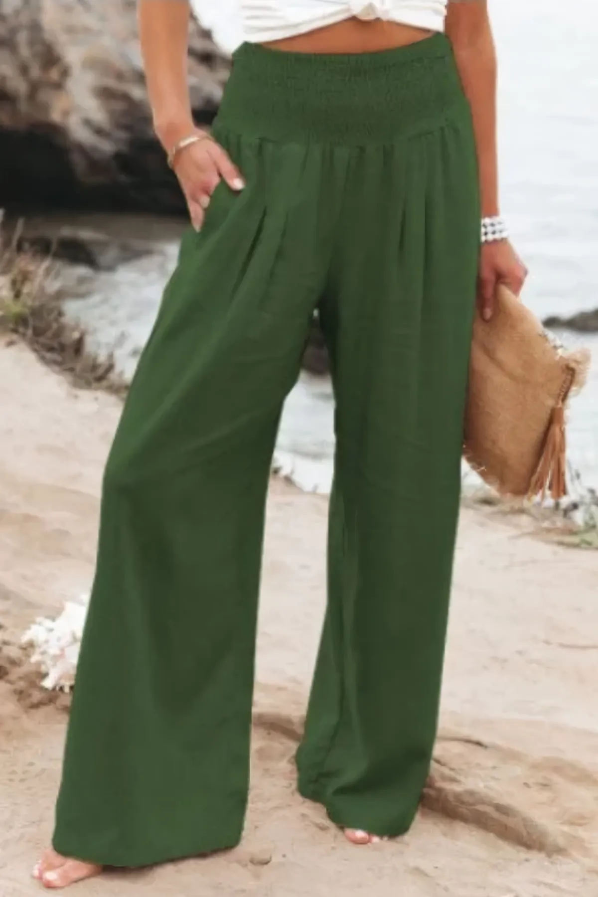 Cotton and linen high-waisted palazzo trousers - Tyra