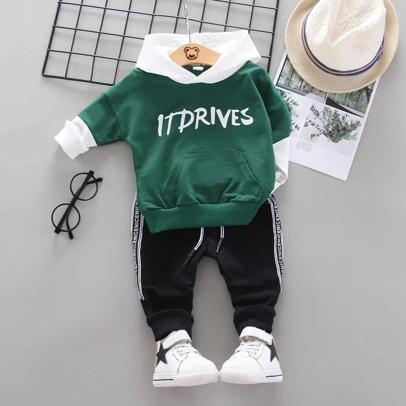 Cotton Hooded Tops Pants 3pcs Baby Boy Outfits