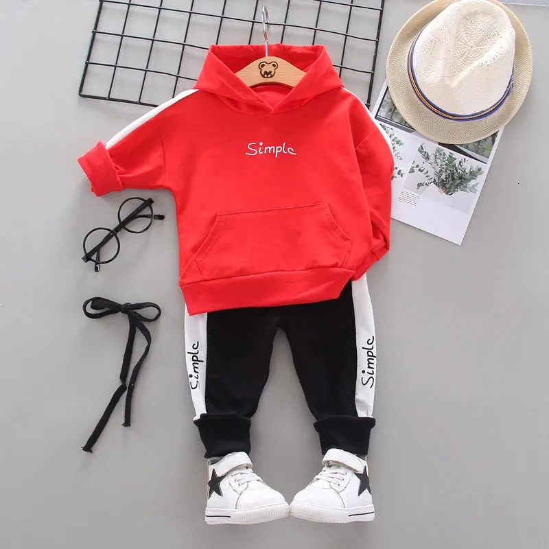 Cotton Hooded Tops Pants 3pcs Baby Boy Outfits