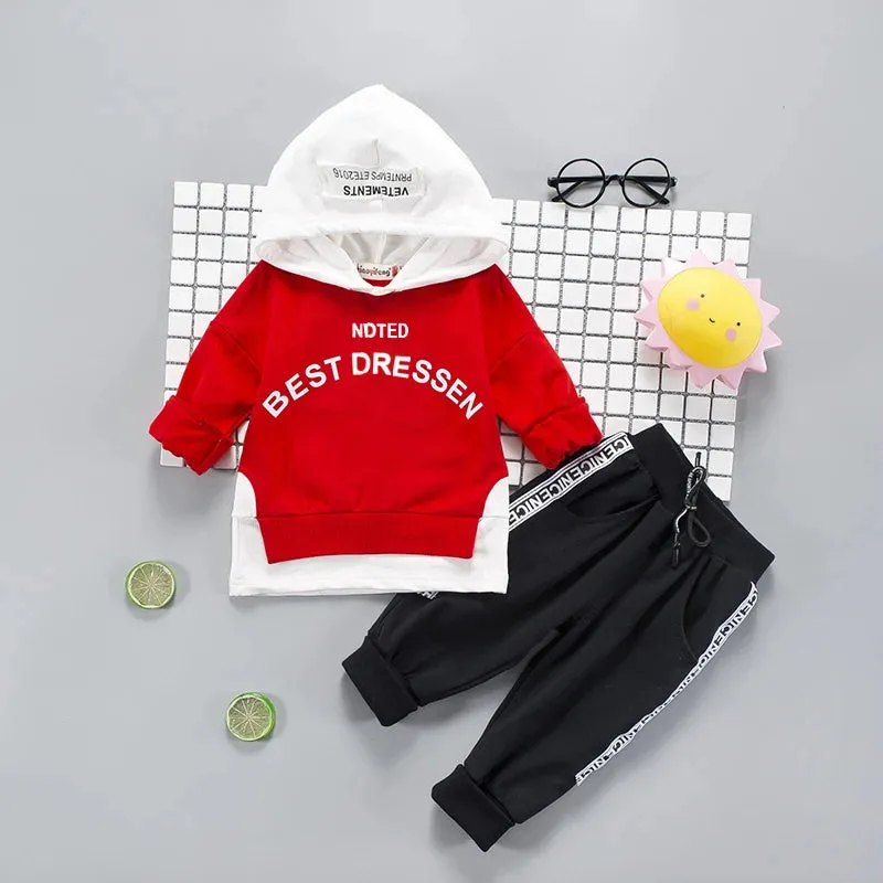 Cotton Hooded Tops Pants 3pcs Baby Boy Outfits