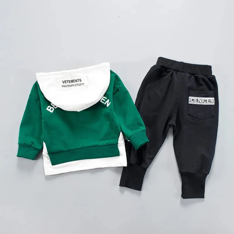 Cotton Hooded Tops Pants 3pcs Baby Boy Outfits