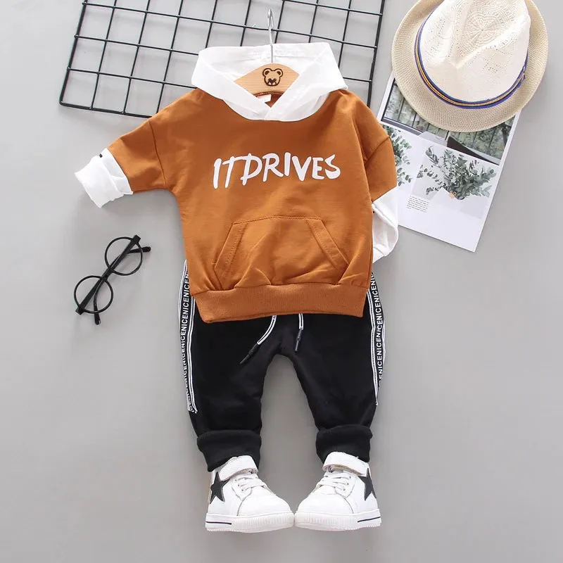 Cotton Hooded Tops Pants 3pcs Baby Boy Outfits