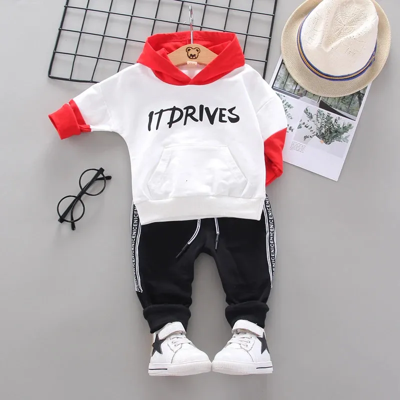 Cotton Hooded Tops Pants 3pcs Baby Boy Outfits