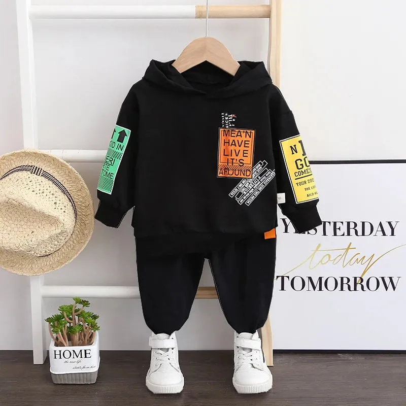 Cotton Hooded Tops Pants 3pcs Baby Boy Outfits