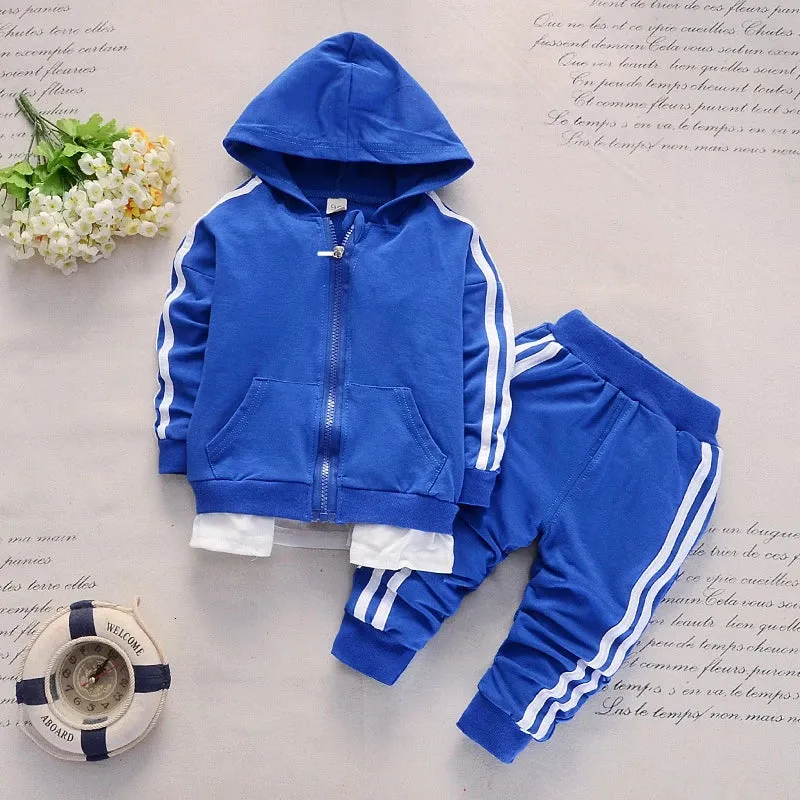 Cotton Hooded Tops Pants 3pcs Baby Boy Outfits