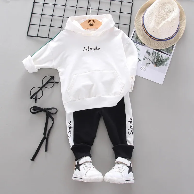 Cotton Hooded Tops Pants 3pcs Baby Boy Outfits