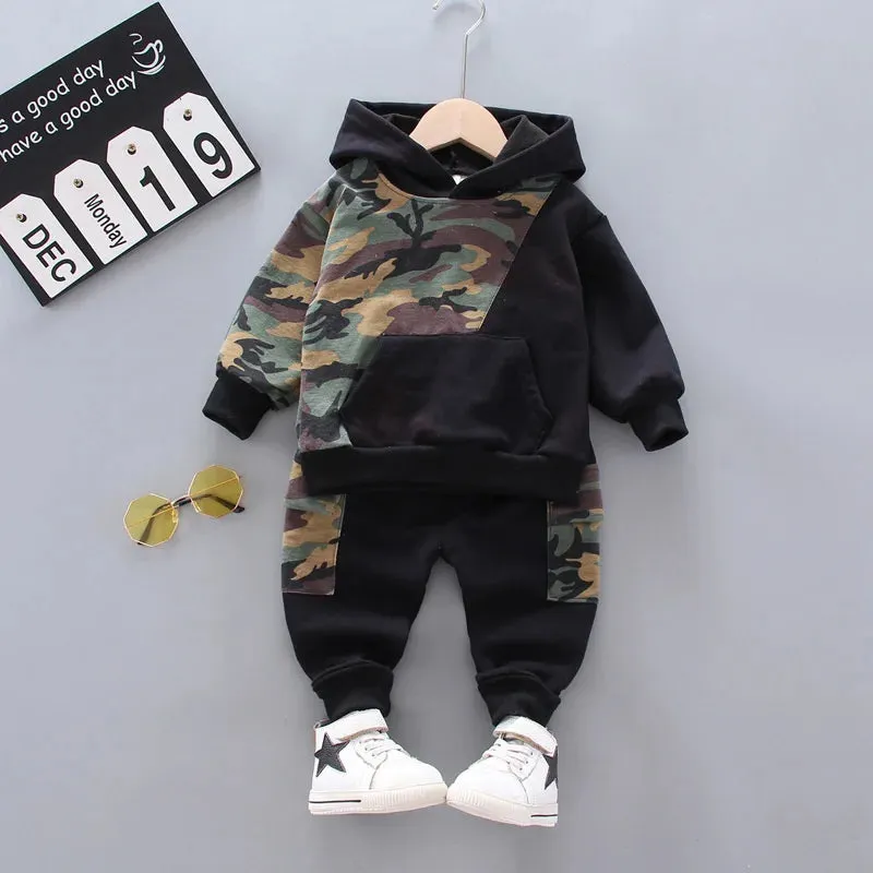 Cotton Hooded Tops Pants 3pcs Baby Boy Outfits