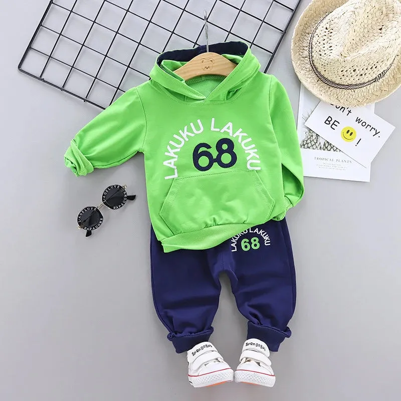 Cotton Hooded Tops Pants 3pcs Baby Boy Outfits