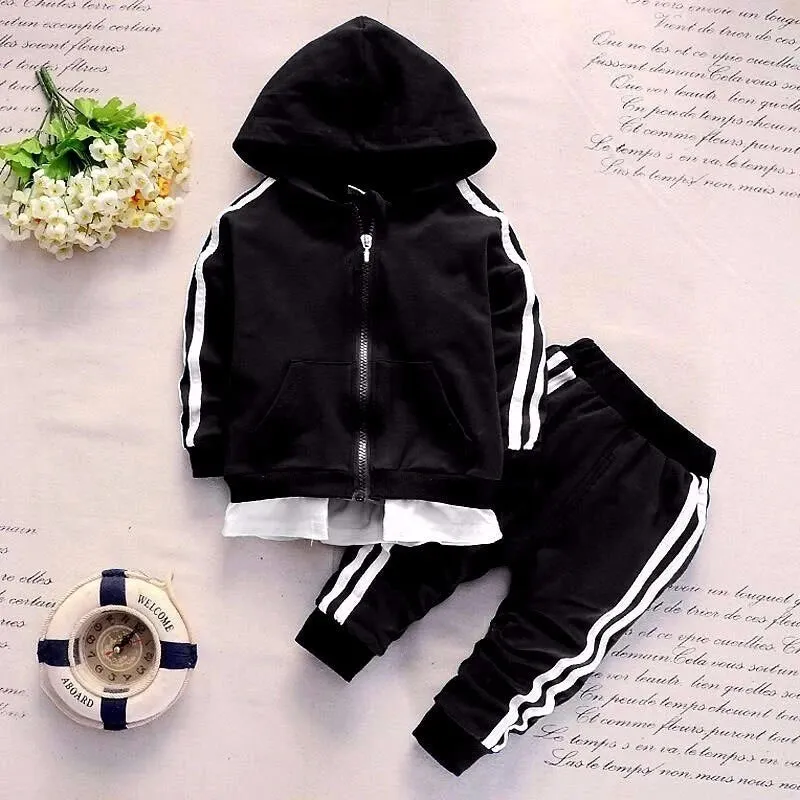 Cotton Hooded Tops Pants 3pcs Baby Boy Outfits