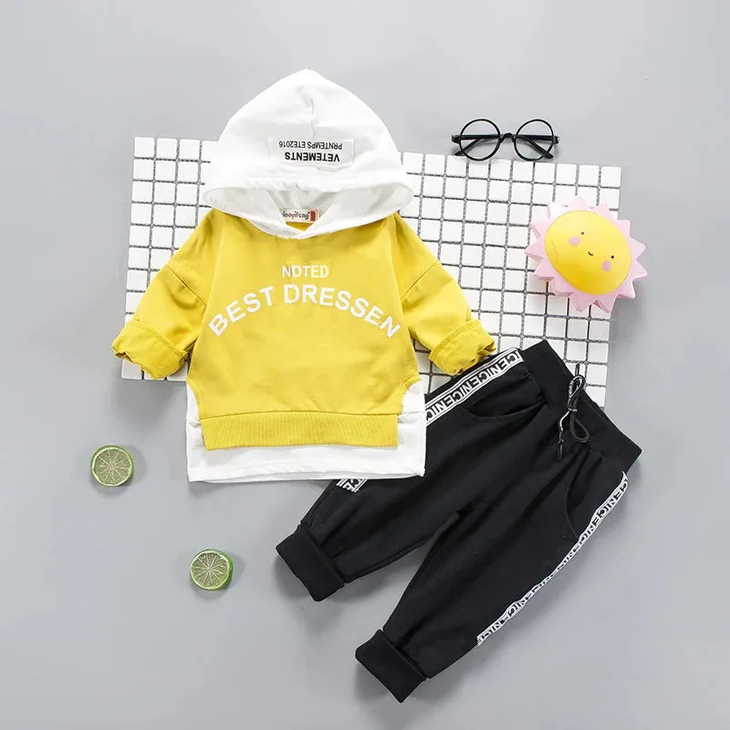 Cotton Hooded Tops Pants 3pcs Baby Boy Outfits