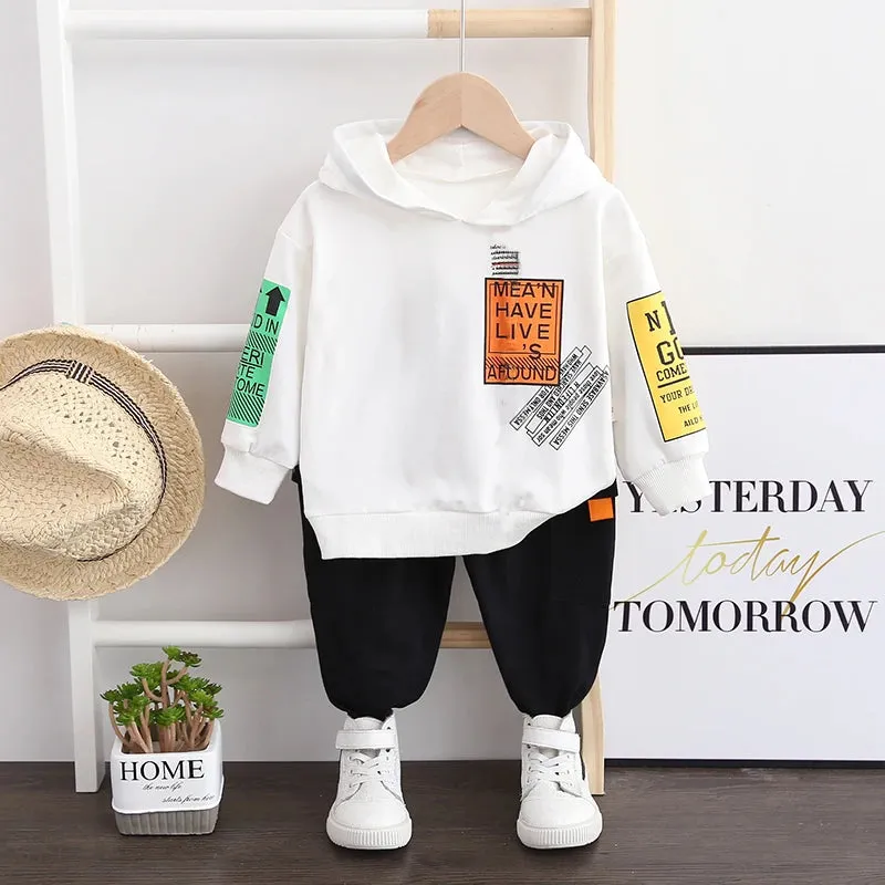 Cotton Hooded Tops Pants 3pcs Baby Boy Outfits