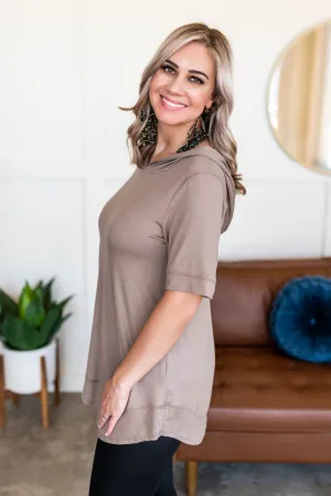 Easy Does It Hooded Top In Taupe