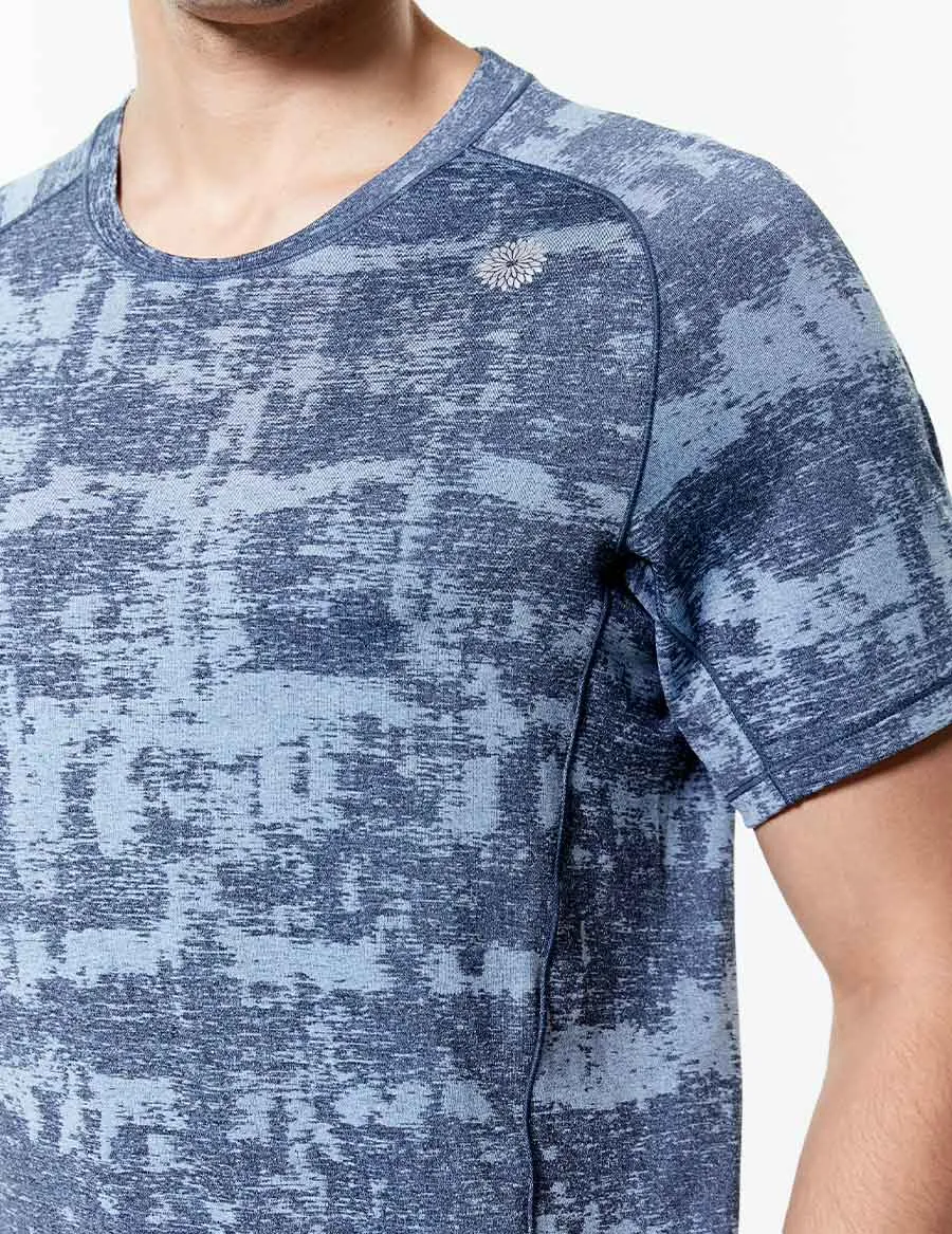 easyoga LESPIRO Men's Ondes Athlete Tee - FC3 Brush Stroke Blue