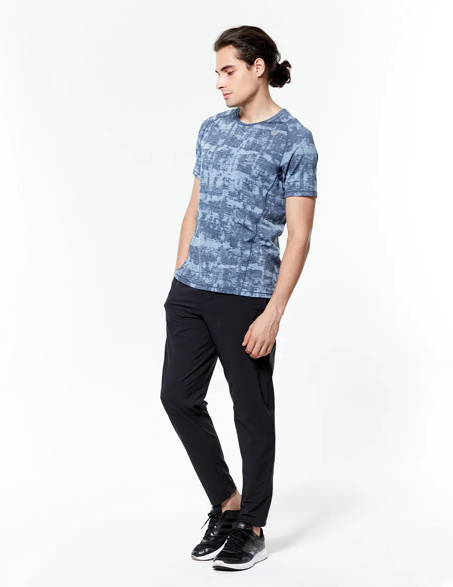 easyoga LESPIRO Men's Ondes Athlete Tee - FC3 Brush Stroke Blue