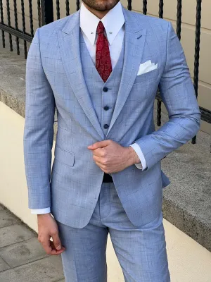Edmond Blue Peak Lapel Plaid Wool Suit for the Modern Man