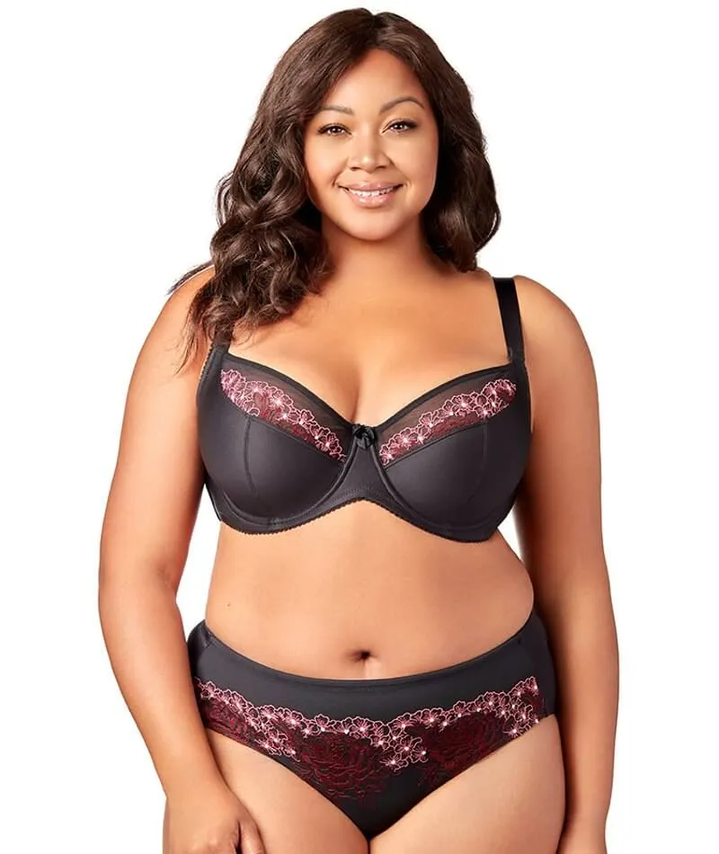Elila Swiss Embroidered Underwire Balcony Bra - Black