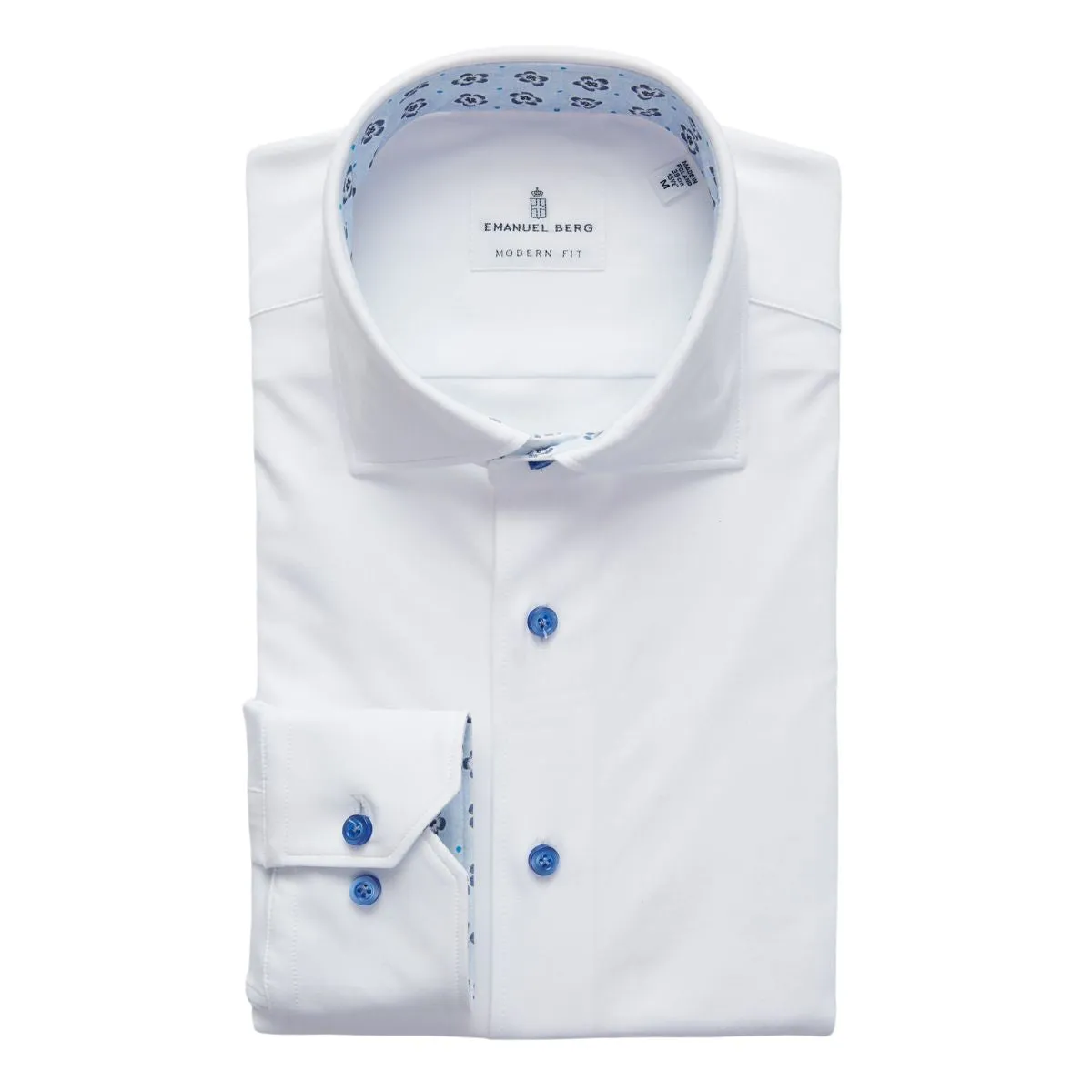 Emanuel Berg White 4flex Shirt with Floral Contrast