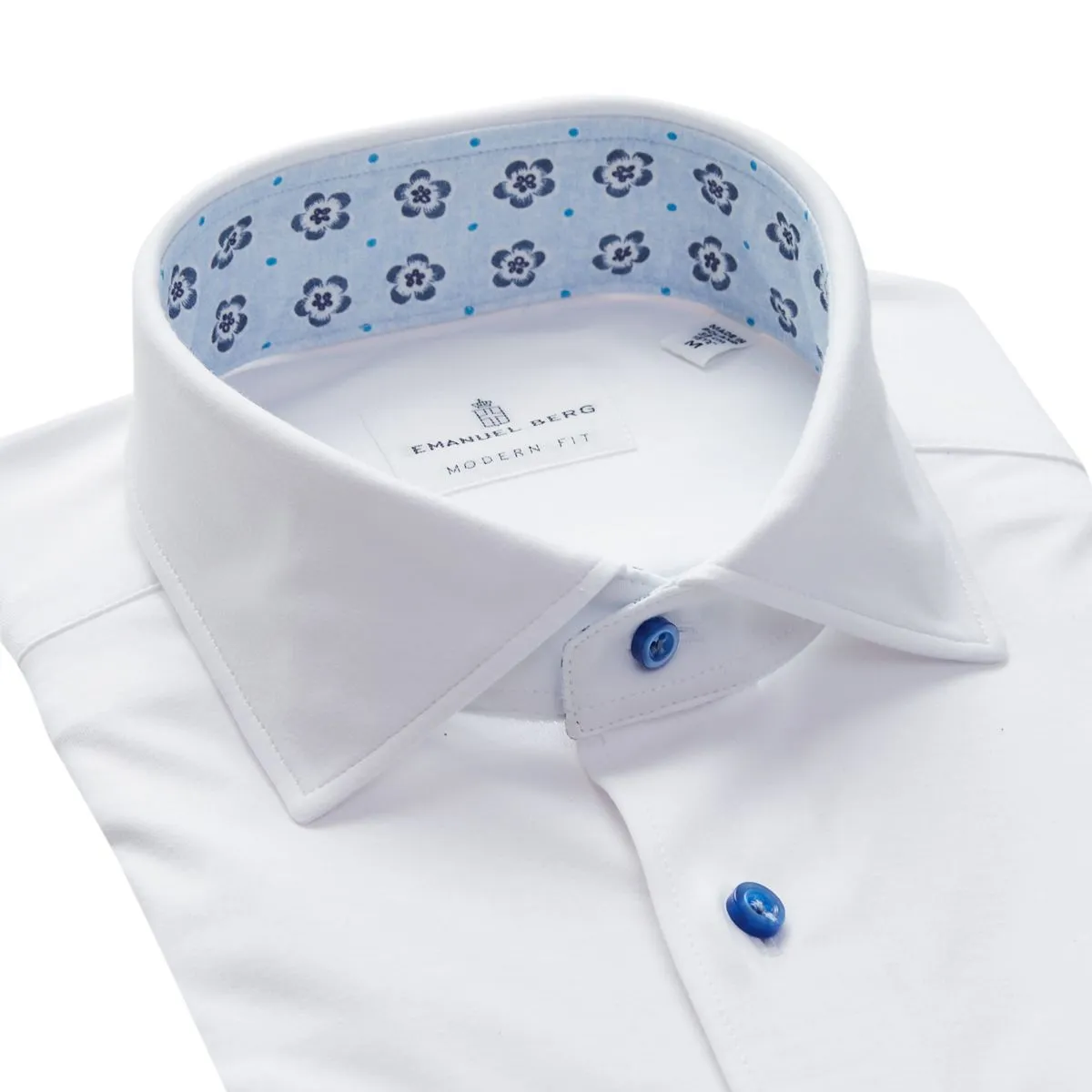 Emanuel Berg White 4flex Shirt with Floral Contrast