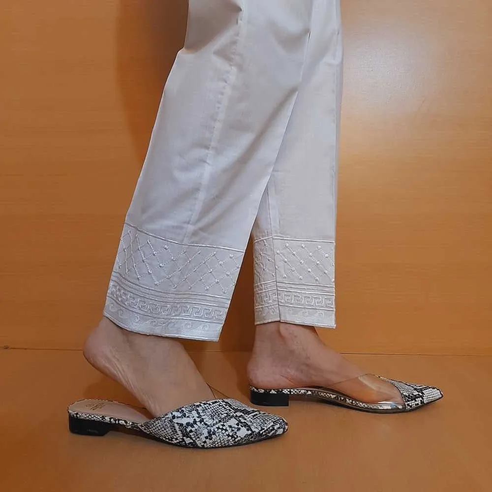 Embroided – Cotton Trouser – White – KT03