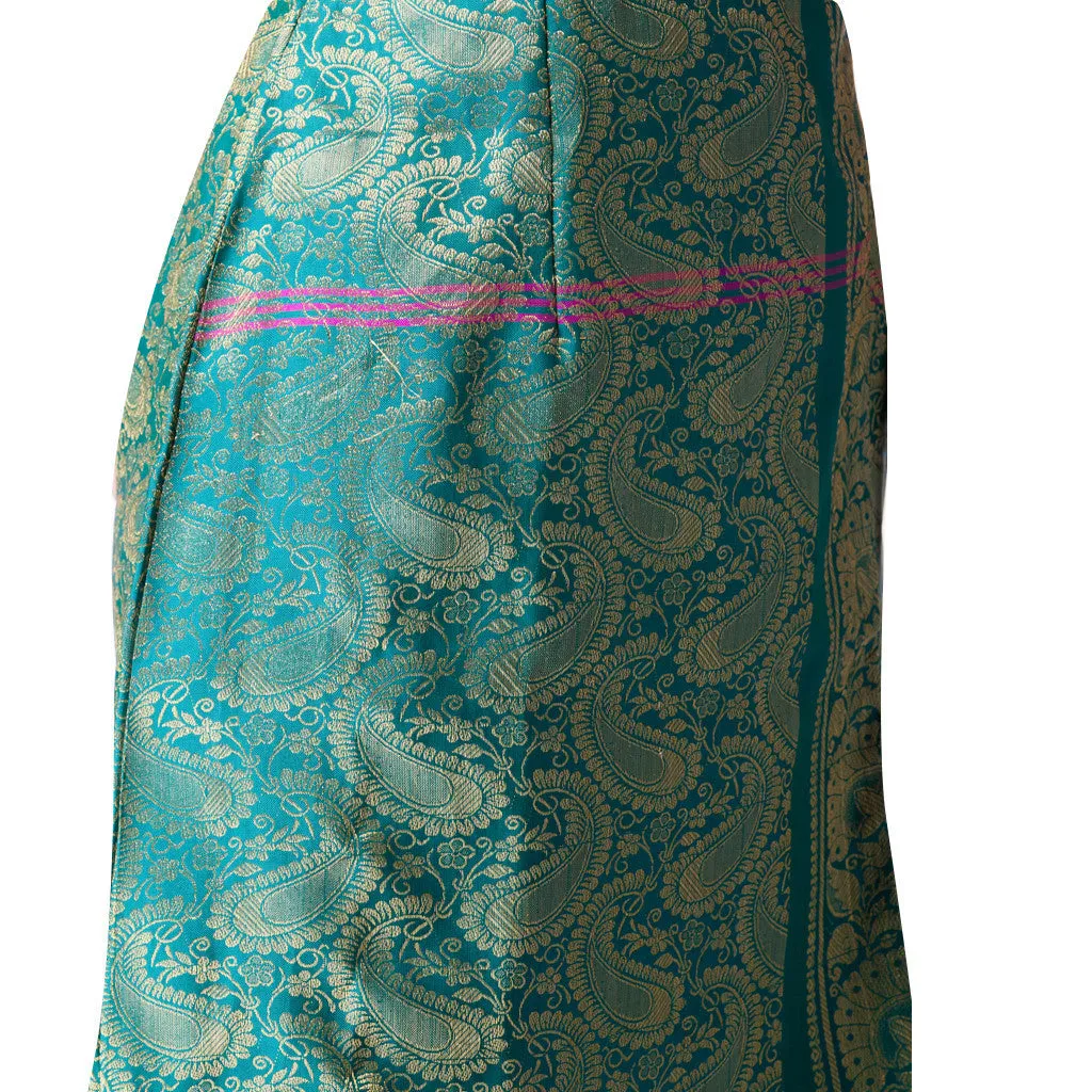 Emerald Green Upcycled Sari Silk Wrap Bridesmaids Dress