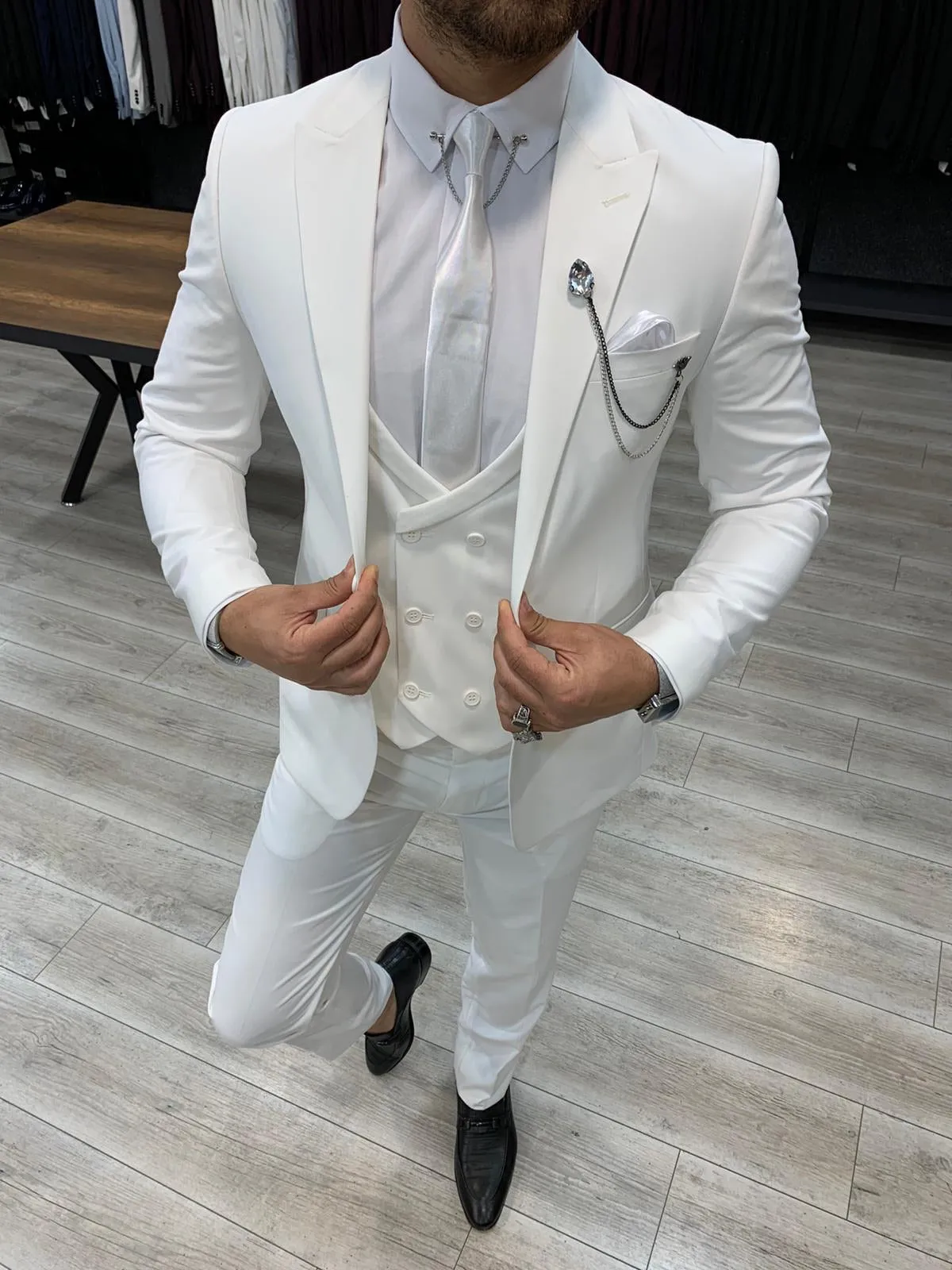 Eros White Slim Fit Wool Suit