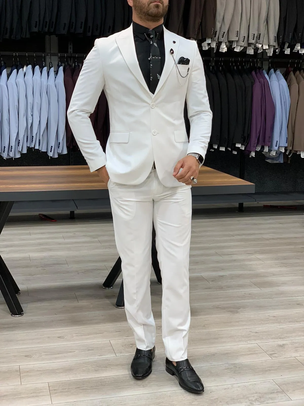 Eros White Slim Fit Wool Suit