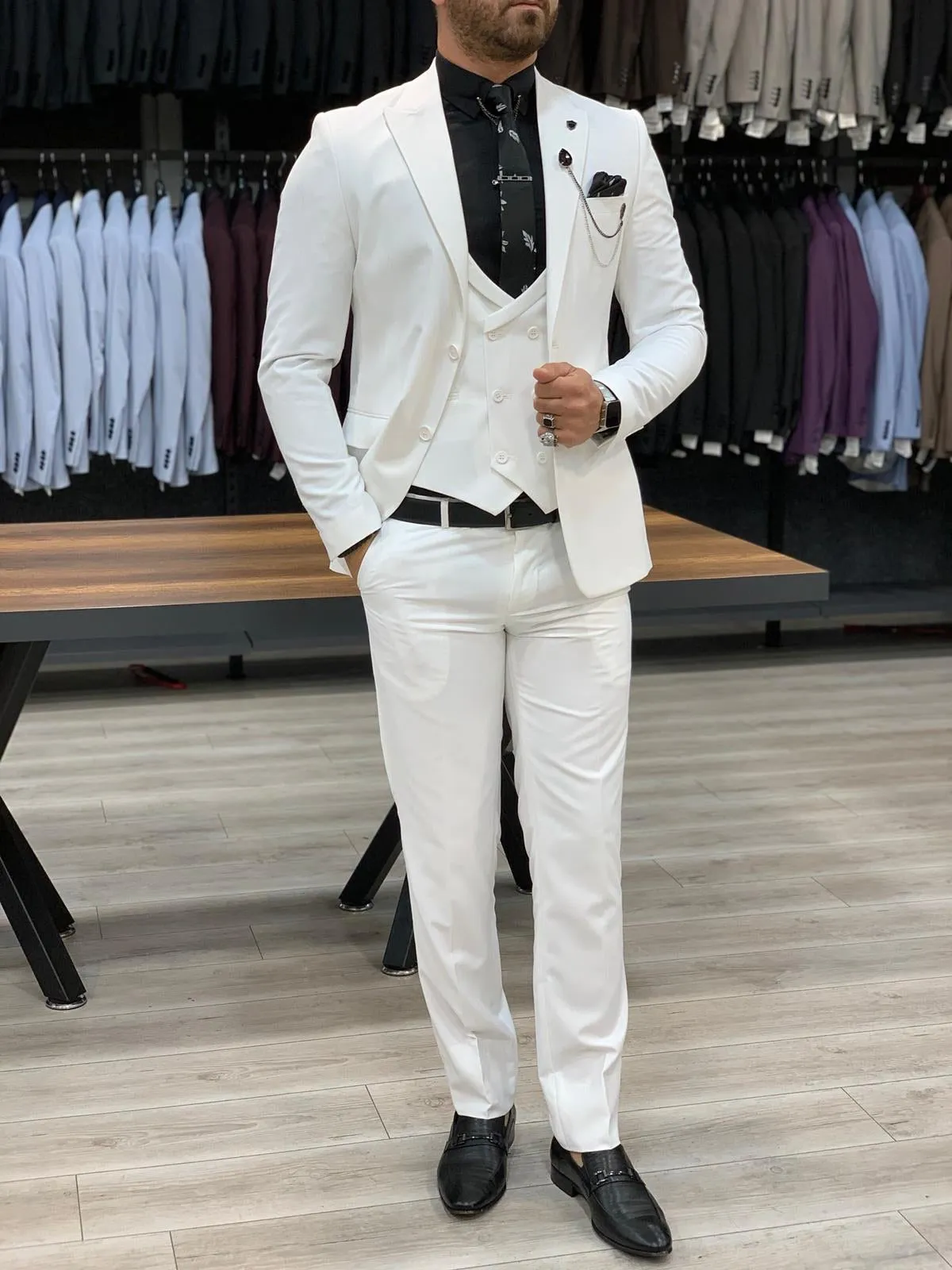 Eros White Slim Fit Wool Suit