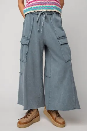 Faded Navy Mineral Wash Wide Leg Utility Pant