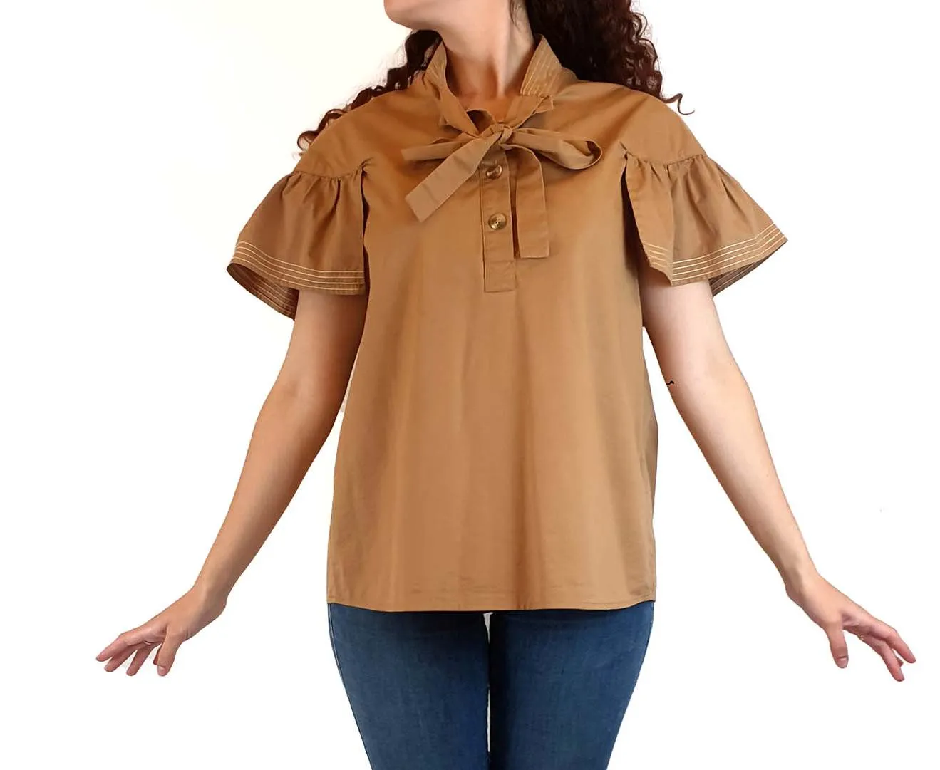 Farrow tan 100% cotton top with contrasting stitching size S