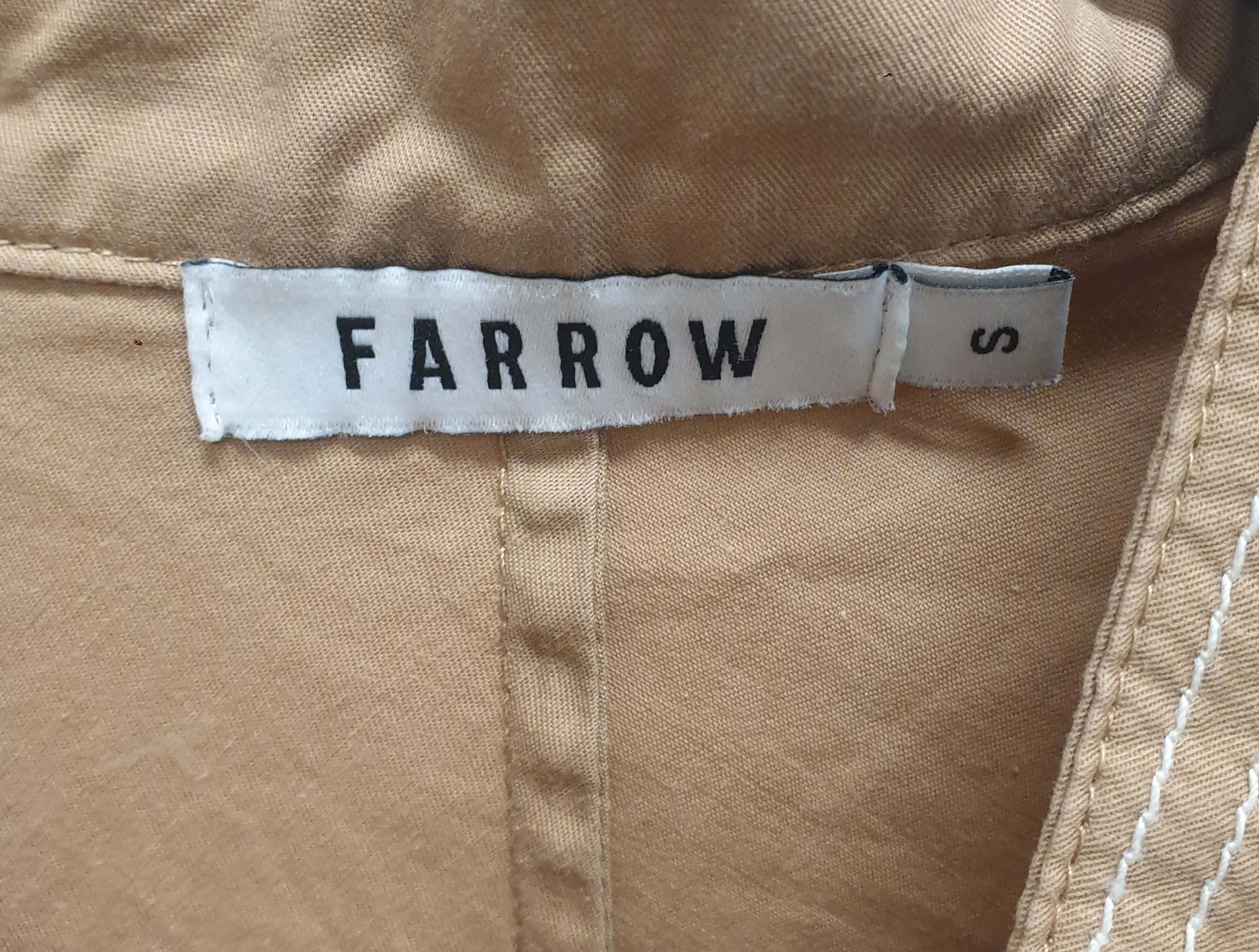 Farrow tan 100% cotton top with contrasting stitching size S