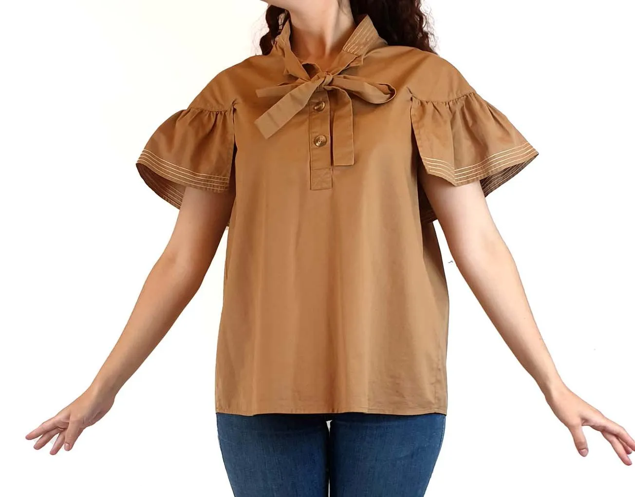 Farrow tan 100% cotton top with contrasting stitching size S