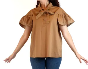 Farrow tan 100% cotton top with contrasting stitching size S