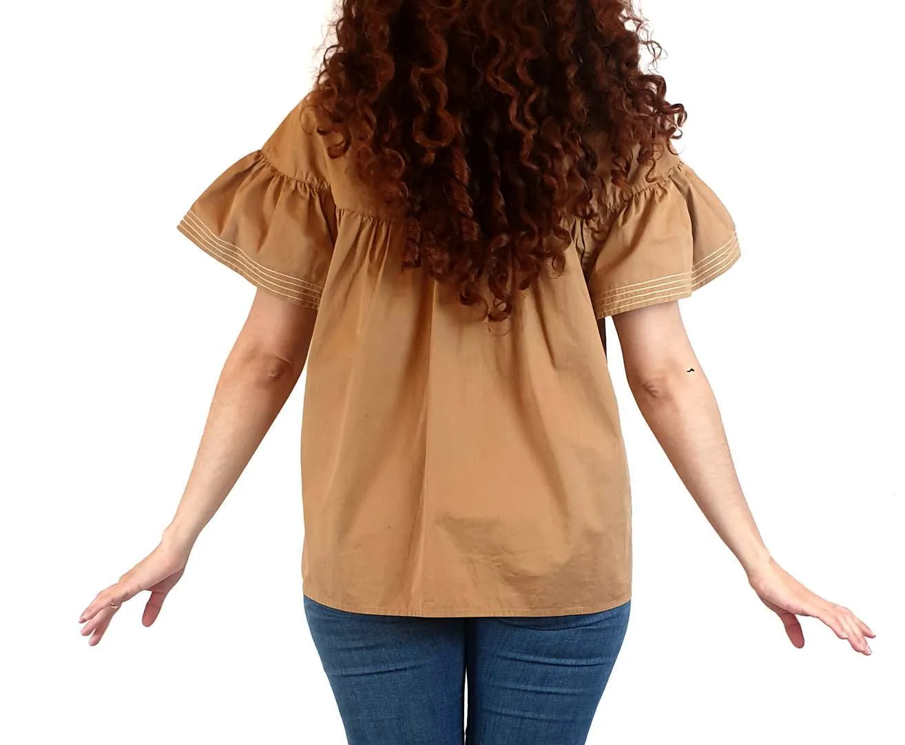Farrow tan 100% cotton top with contrasting stitching size S
