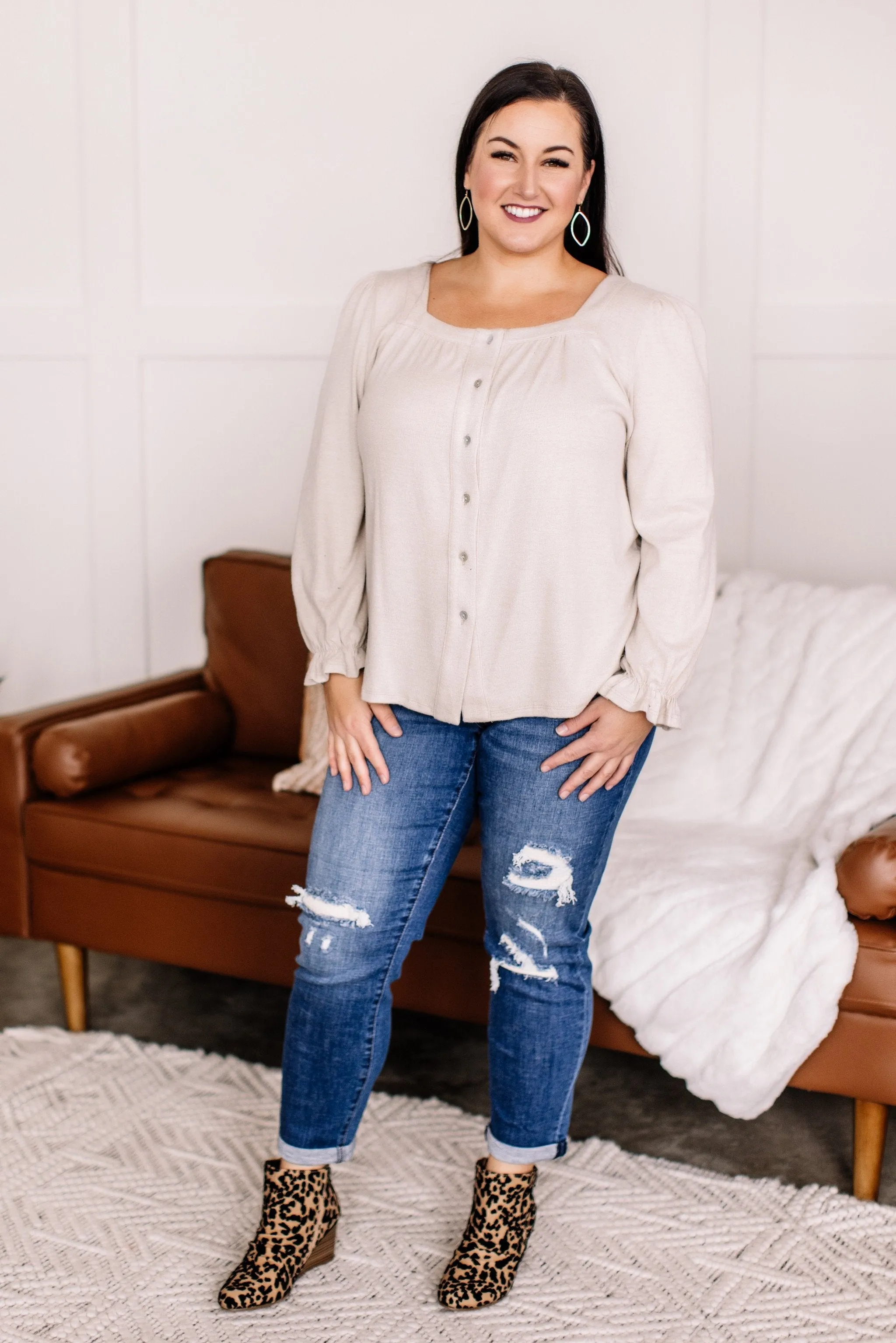 Find Your Way Back Button Down Top In Seashell