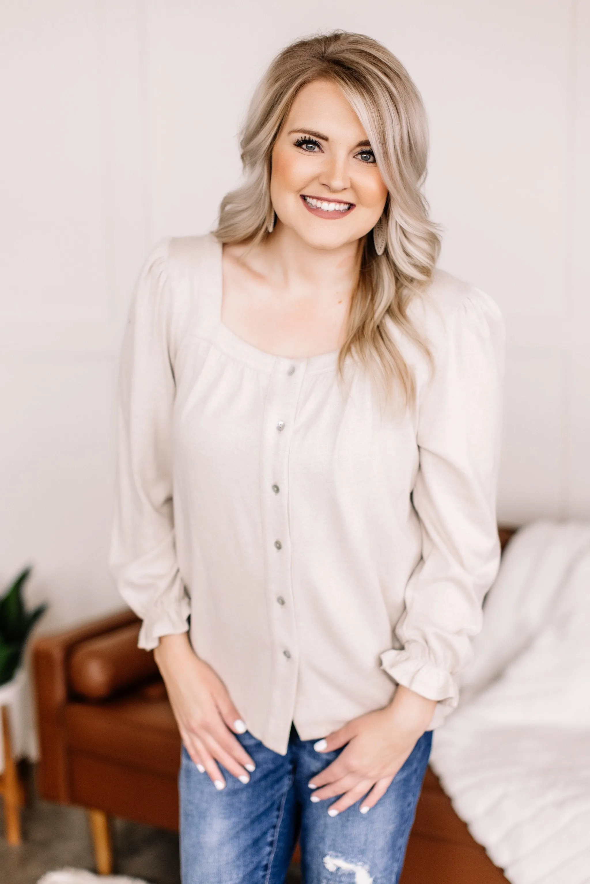 Find Your Way Back Button Down Top In Seashell