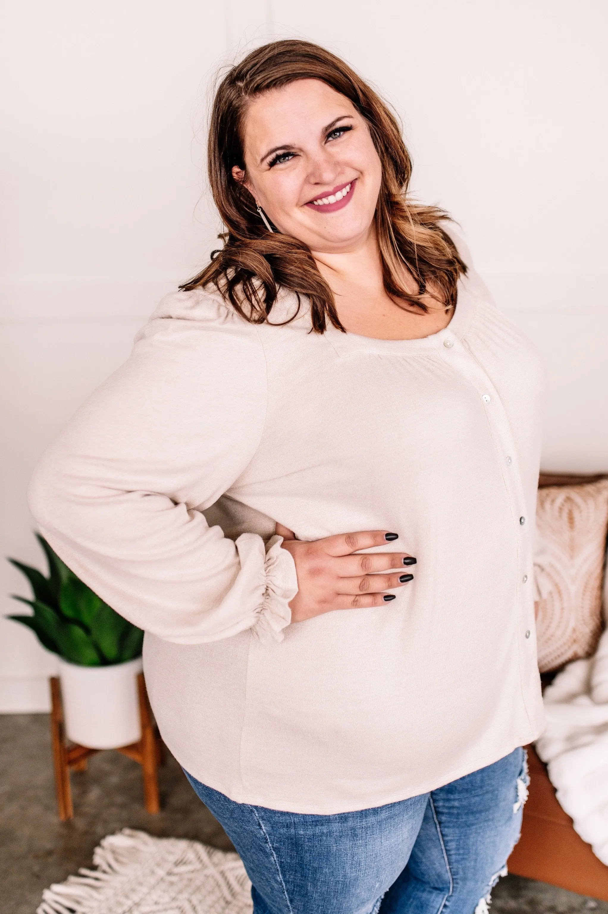 Find Your Way Back Button Down Top In Seashell