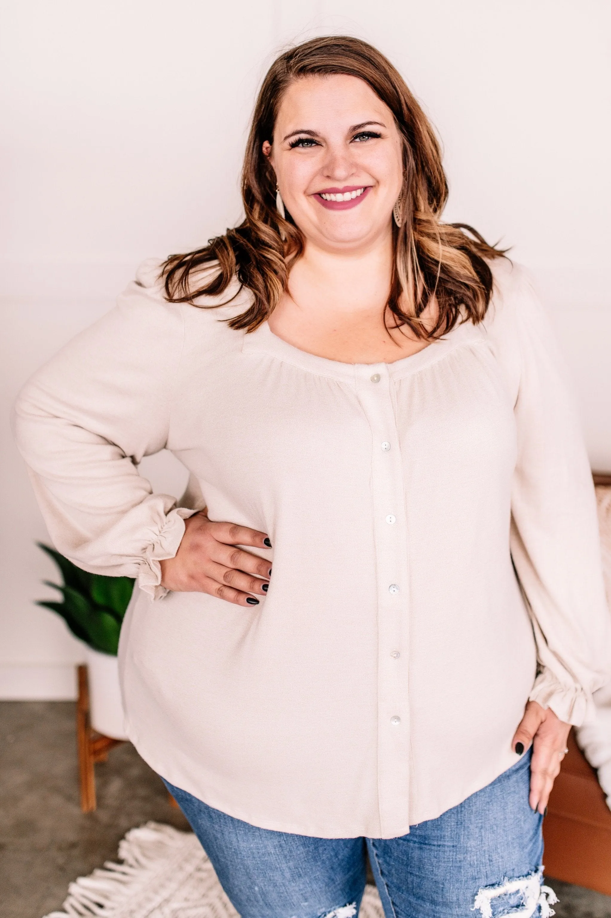 Find Your Way Back Button Down Top In Seashell
