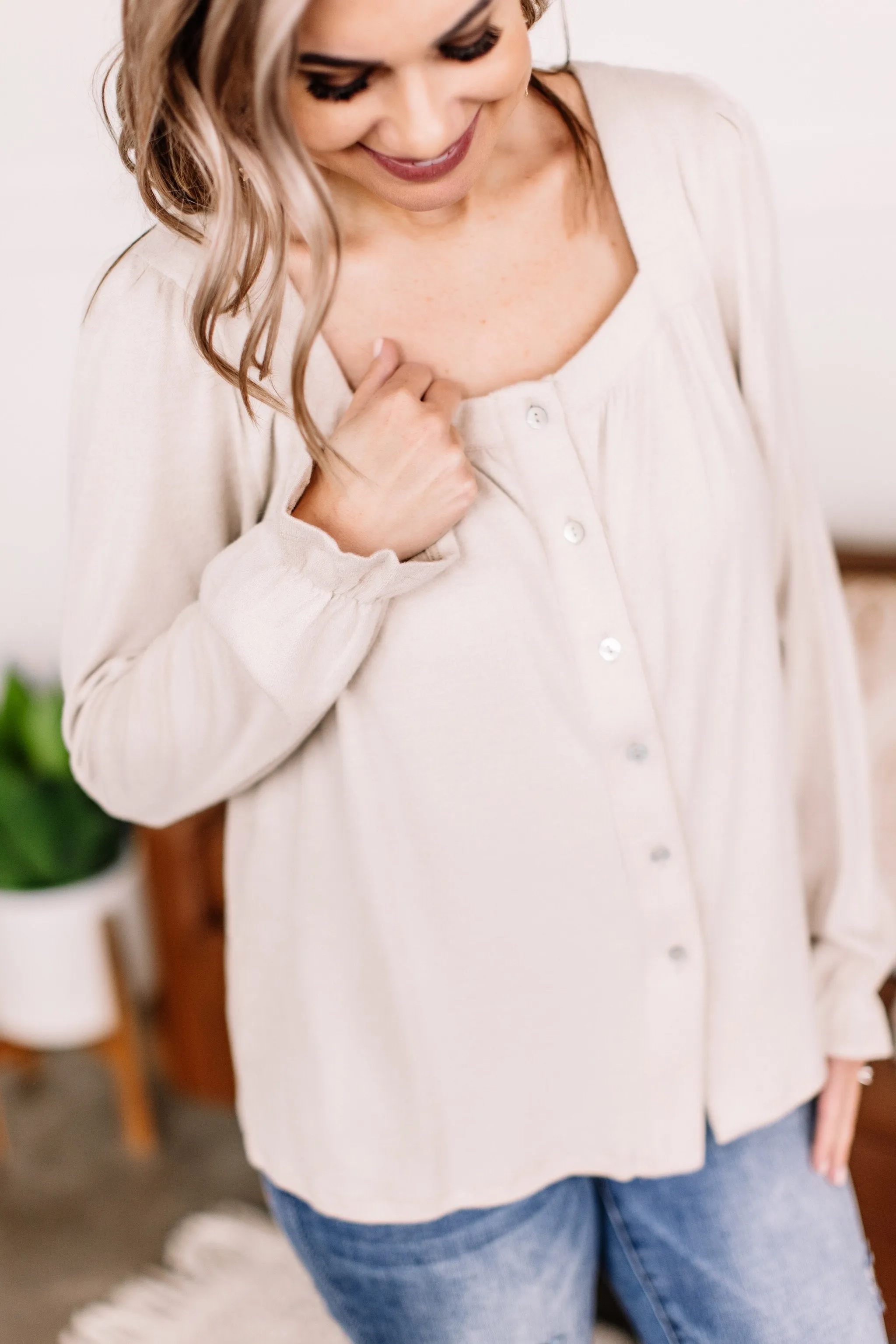 Find Your Way Back Button Down Top In Seashell