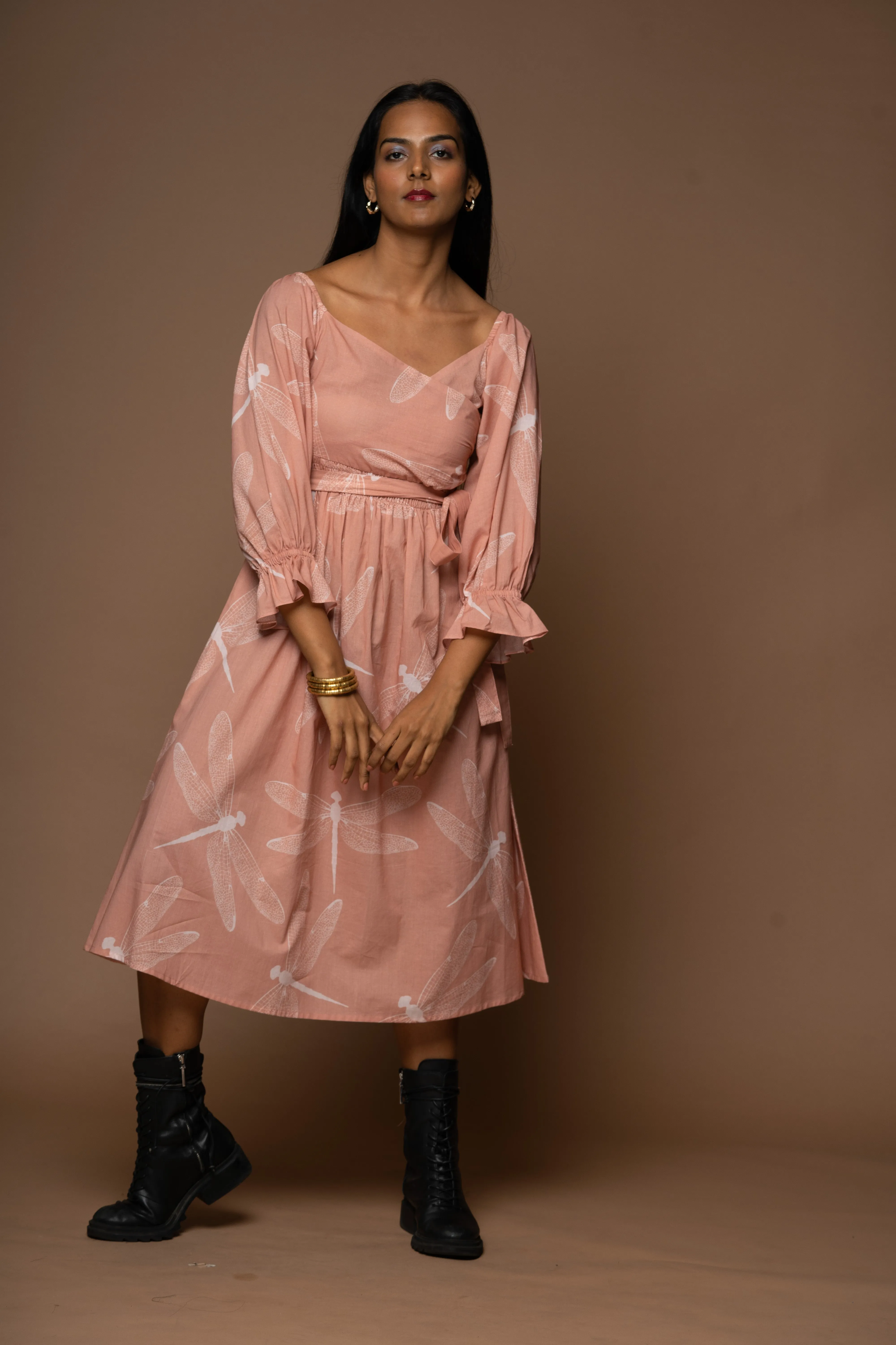 Flow & Fold Midi Dress in Memories Dragonflies Pattern