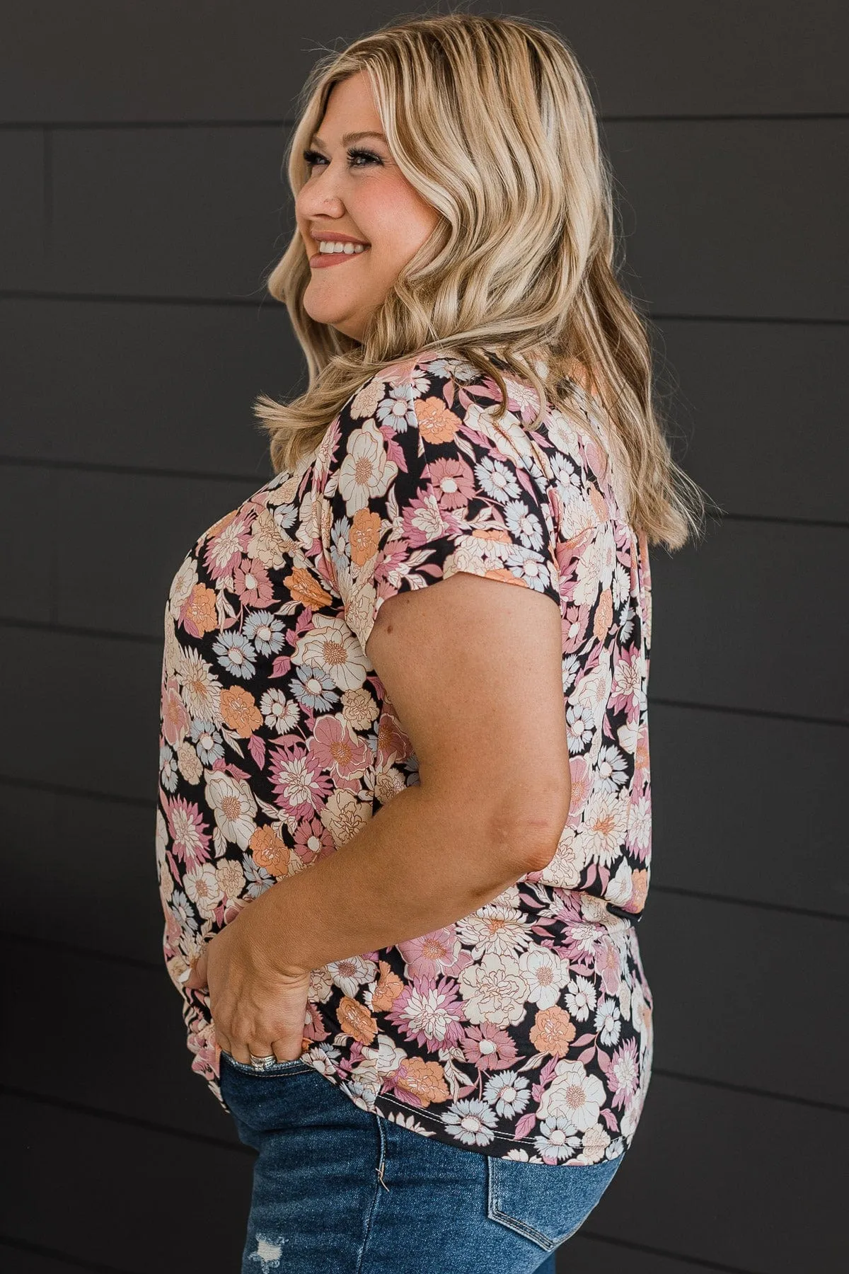 Fresh Beginnings Floral Top- Black