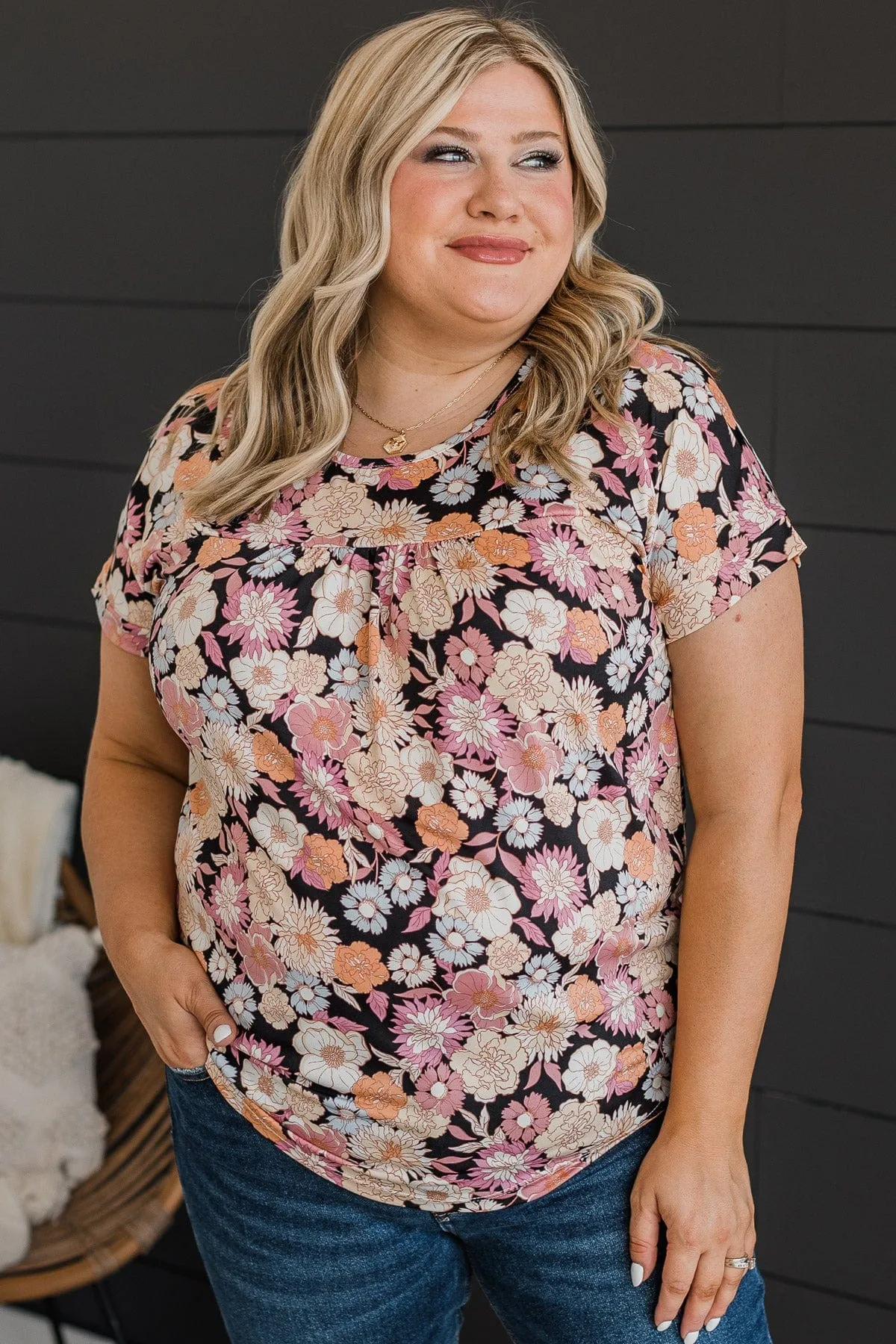 Fresh Beginnings Floral Top- Black