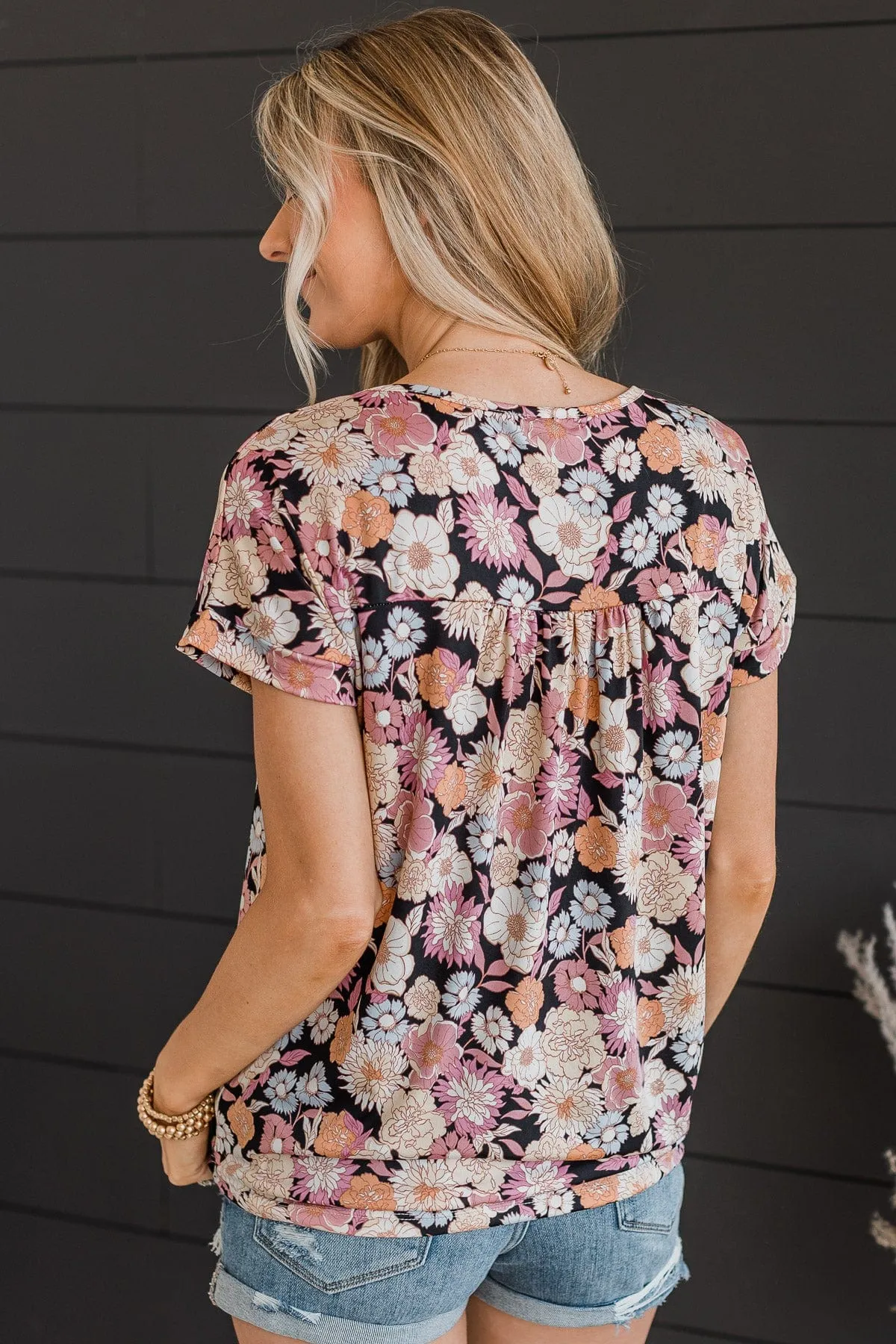 Fresh Beginnings Floral Top- Black