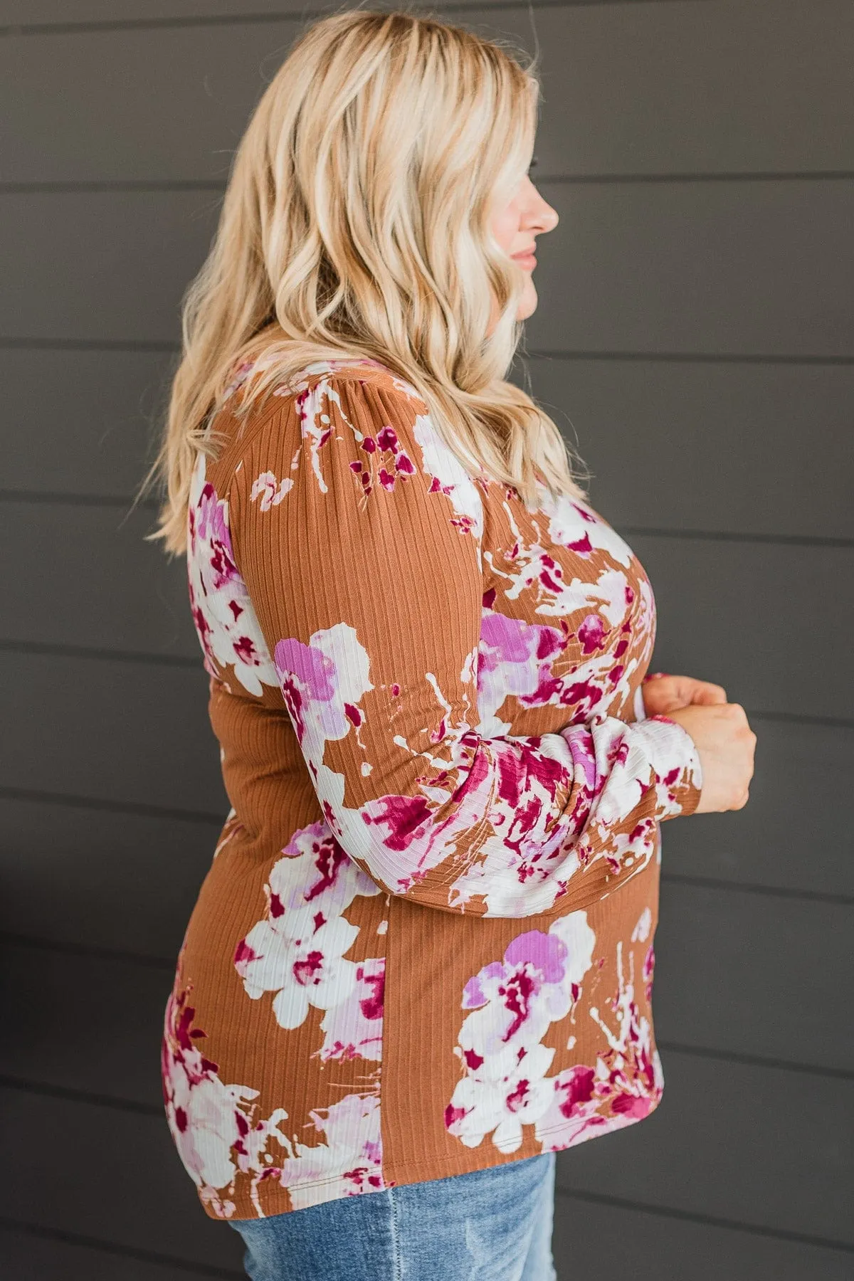 Fresh Perspective Floral Knit Top- Camel
